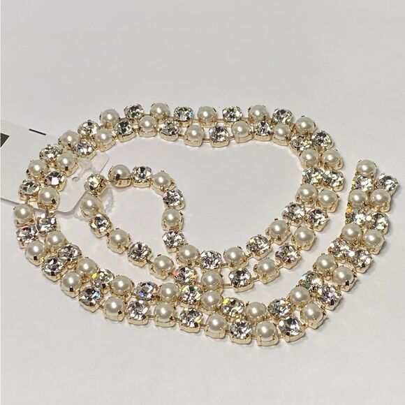 Rosantica Polka Goldtone, Resin Pearl, & Crystal Lariat Necklace - Picture 3 of 9